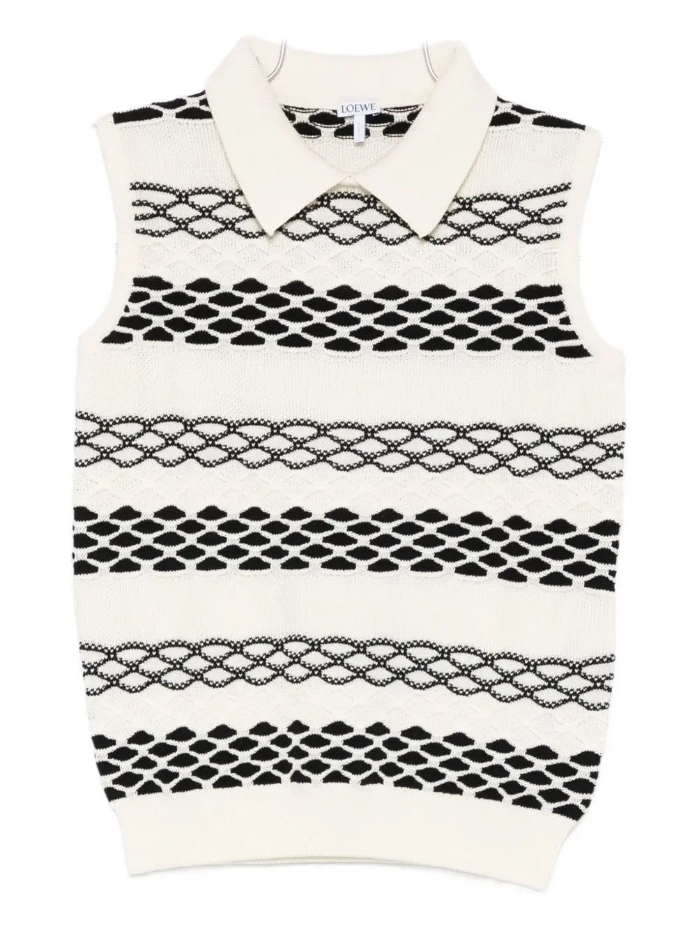 Loewe Cream and Black Sleeveless Knit Polo Vest